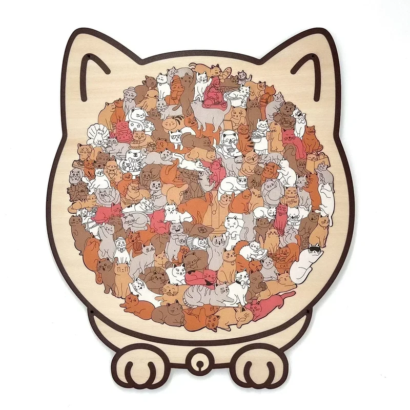 🎁Weihnachtsverkauf - 50 % Rabatt🎅Morandi-farbenes Katzenförmiges Holzpuzzle mit 135 Teilen