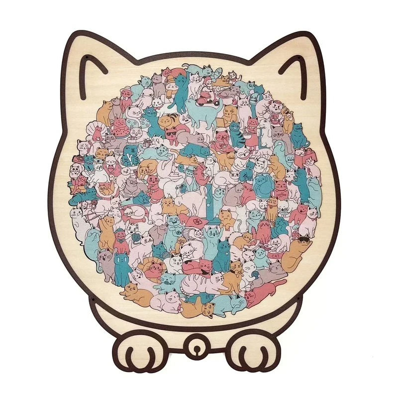 🎁Weihnachtsverkauf - 50 % Rabatt🎅Morandi-farbenes Katzenförmiges Holzpuzzle mit 135 Teilen