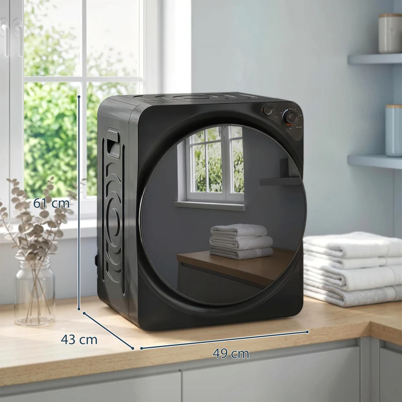 5kg Vented Tumble Dryer, 1000W, 5 Drying Modes, Stainless Steel Drum, Black
