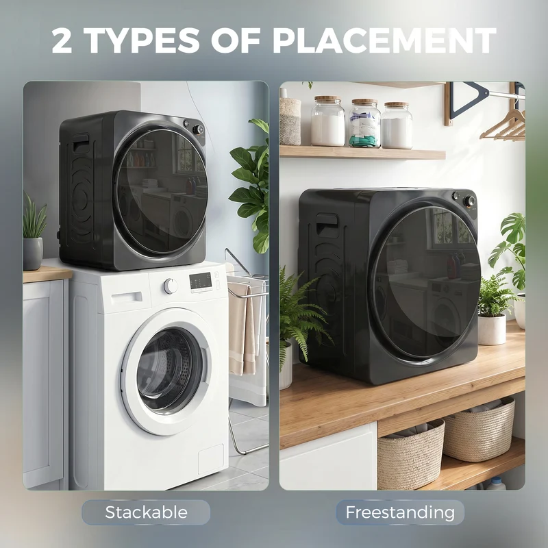 5kg Vented Tumble Dryer, 1000W, 5 Drying Modes, Stainless Steel Drum, Black