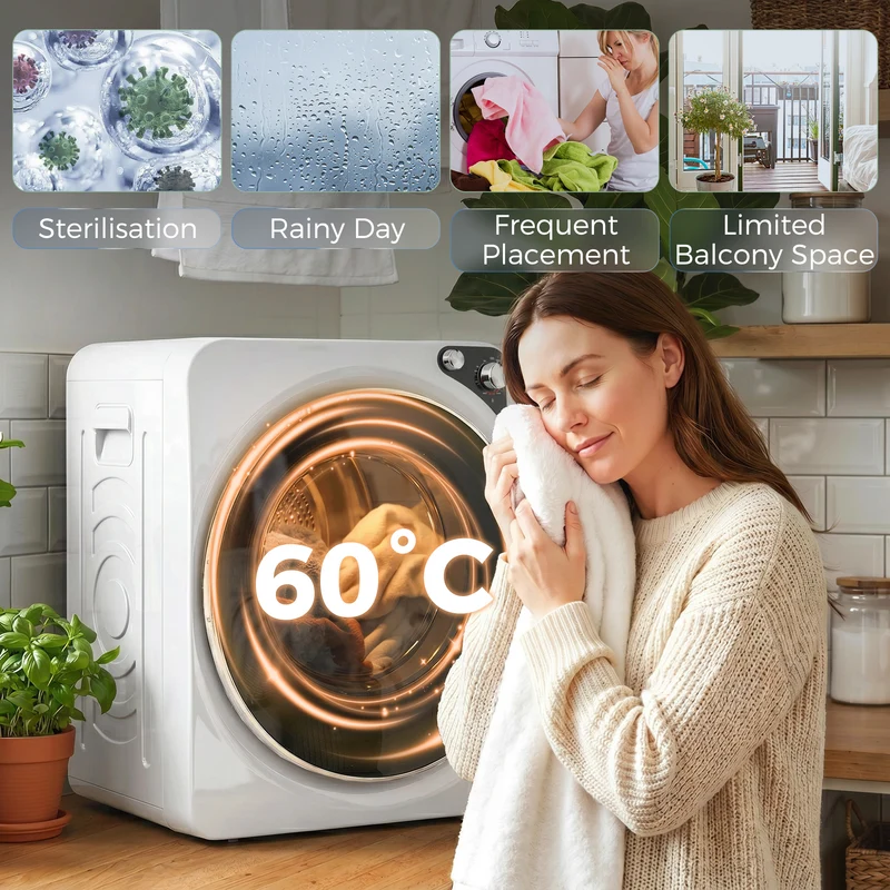 5kg Vented Tumble Dryer, 1000W, 5 Modes, Stainless Steel Drum, White