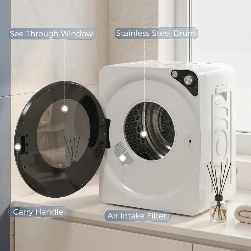 5kg Vented Tumble Dryer, 1000W, 5 Modes, Stainless Steel Drum, White