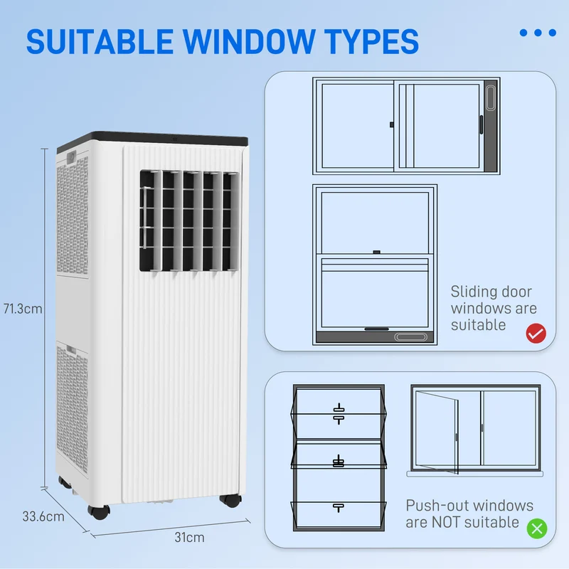 9000 BTU Air Conditioning Unit, 3-in-1 Portable Cooling Fan with Remote, Window Kit, 20m2