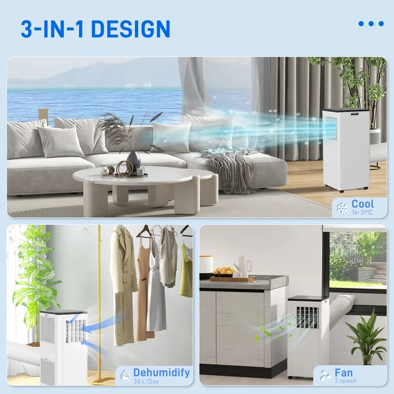9000 BTU Air Conditioning Unit, 3-in-1 Portable Cooling Fan with Remote, Window Kit, 20m2