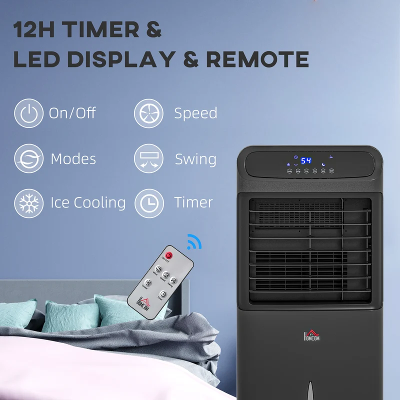 32" Evaporative Air Cooler with 3.2 Gal Water Tank, 3-In-1 Ice Cooling Fan Black