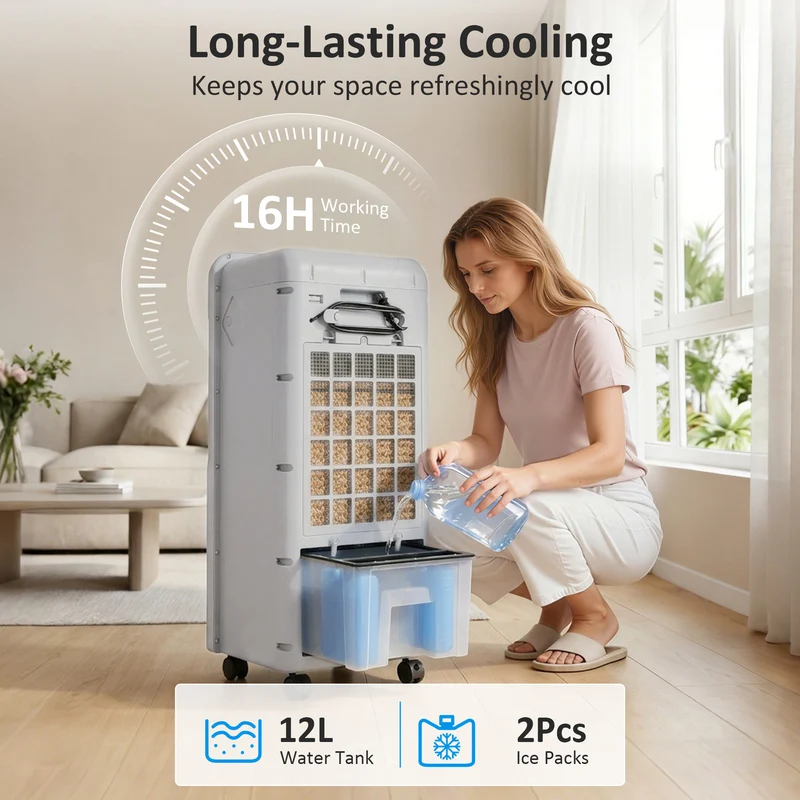 32" Evaporative Air Cooler with 3.2 Gal Water Tank, 3-In-1 Ice Cooling Fan Gray