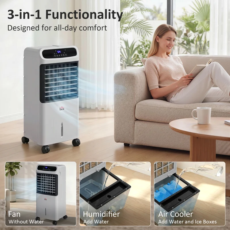 32" Evaporative Air Cooler with 3.2 Gal Water Tank, 3-In-1 Ice Cooling Fan Gray