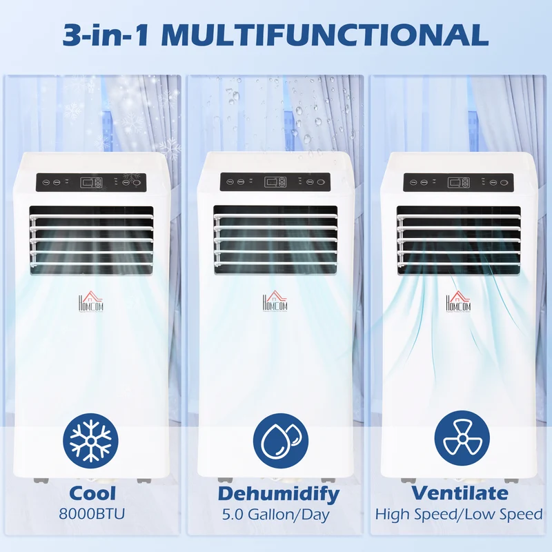8000 BTU Mobile Air Conditioner w/ Cooling & Dehumidifier for Room up to 344 Sq. ft, White