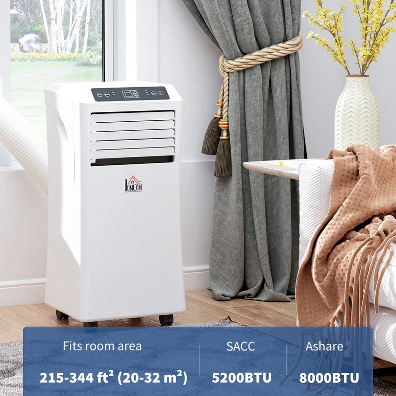 8000 BTU Mobile Air Conditioner w/ Cooling & Dehumidifier for Room up to 344 Sq. ft, White
