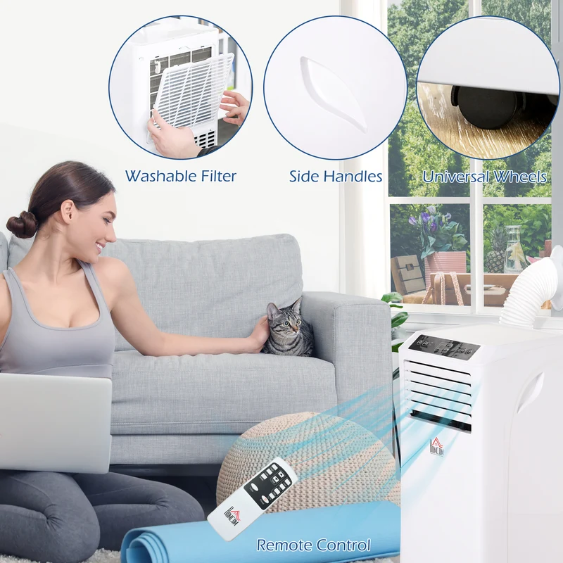 8000 BTU Mobile Air Conditioner w/ Cooling & Dehumidifier for Room up to 344 Sq. ft, White