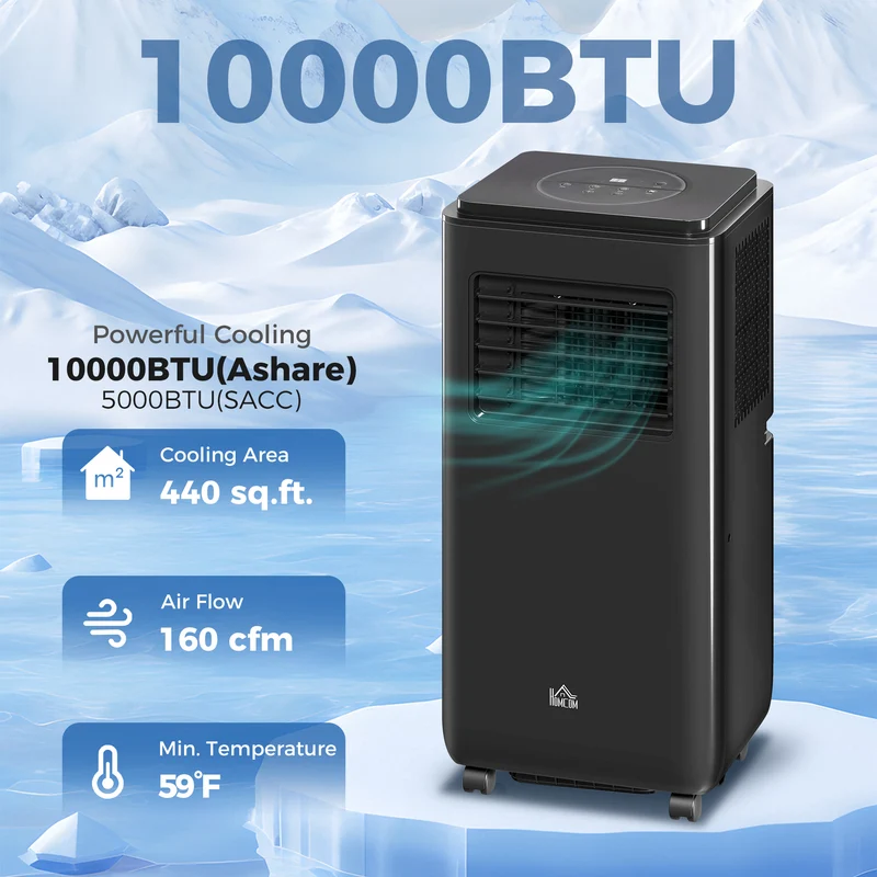 10000 BTU Portable AC for rooms up to 345 sq ft, 3-in-1 Cool & Dehumidify, Black