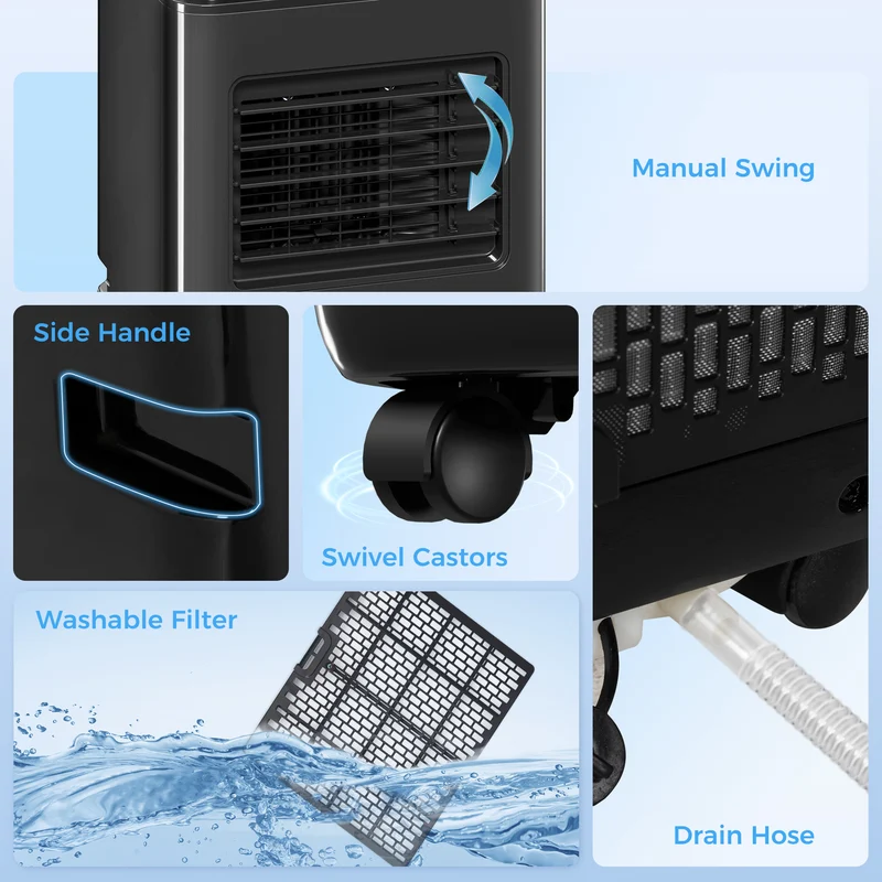 10000 BTU Portable AC for rooms up to 345 sq ft, 3-in-1 Cool & Dehumidify, Black