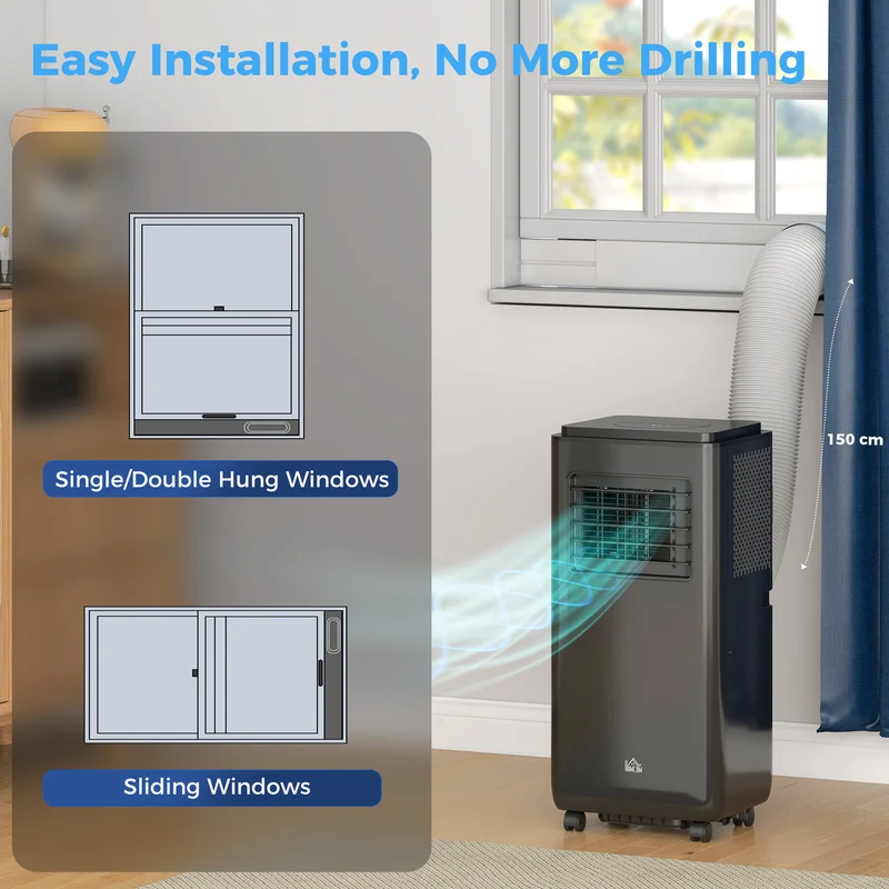 8000 BTU Portable Air Conditioner up to 345 sq ft with Dehumidifier, Black