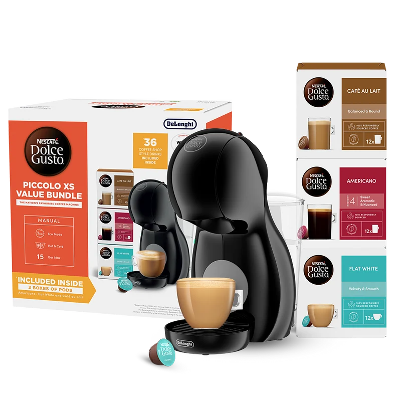 Nescafé Dolce Gusto Piccolo XS Pod Kaffeemaschine by De'Longhi - Value Bundle - Schwarz | EDG210.BGY