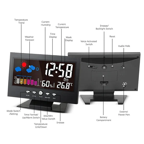 ✨⏰ Letzter Tag der Aktion 50 % 🔥 Digitaler LED-Temperatur- und Luftfeuchtigkeitsmesser Wettervorhersage LED-Zähler Wecker