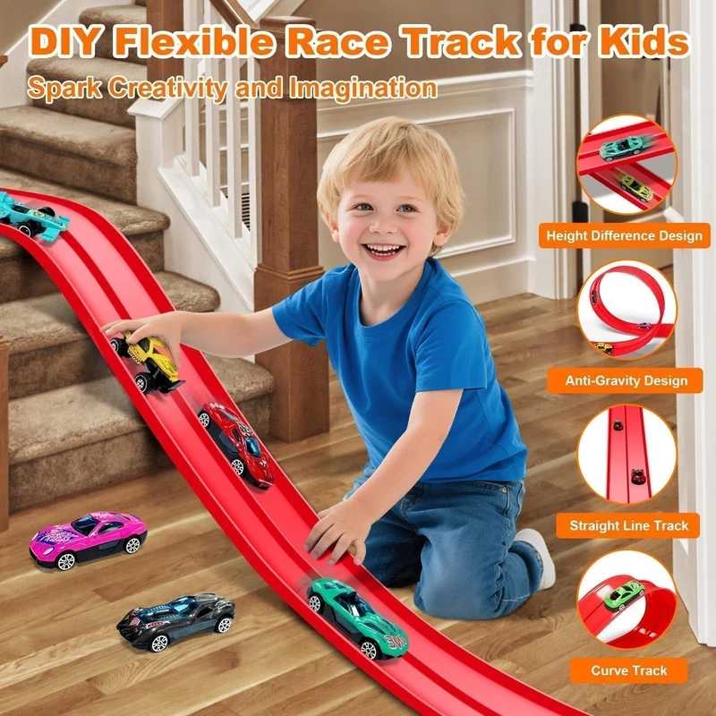 🎁Frühweihnachtlicher Sonderverkauf 50% Rabatt🎅🏎️DIY-Rennbahn für Kinder aus Aluminiumlegierung mit Saugnäpfen