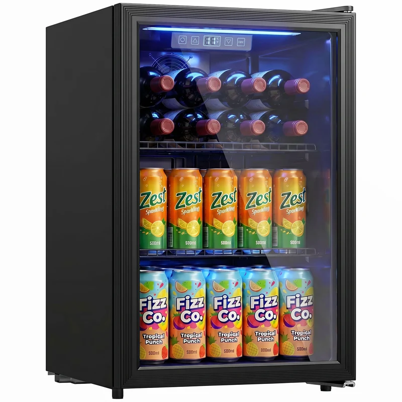 70L Under-Counter Drink Fridge, 70-Can Capacity, Double-Layer Glass Door, LED