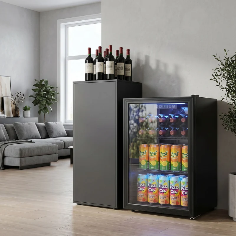 70L Under-Counter Drink Fridge, 70-Can Capacity, Double-Layer Glass Door, LED