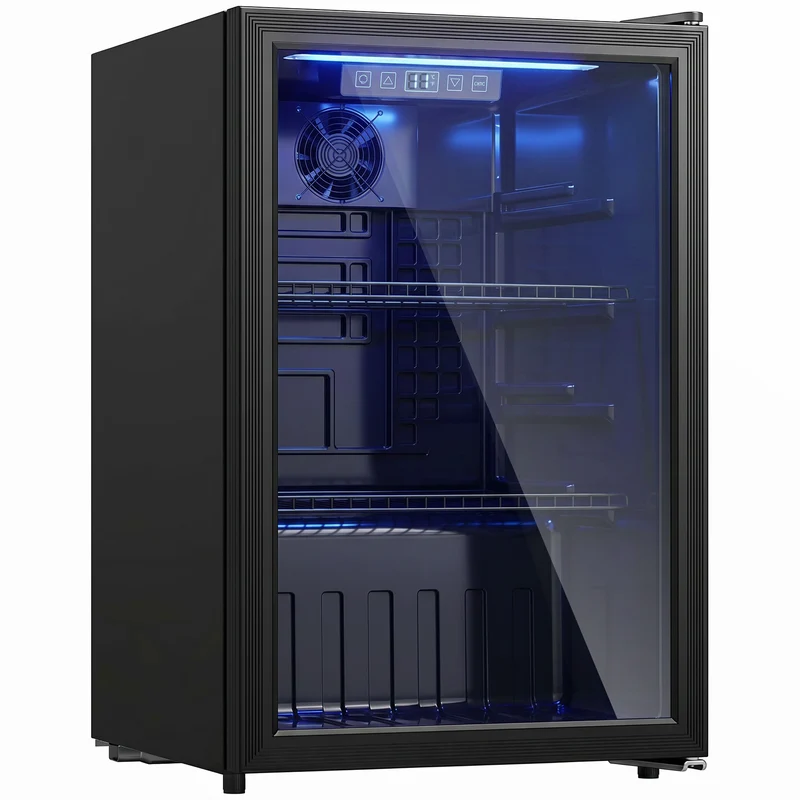 70L Under-Counter Drink Fridge, 70-Can Capacity, Double-Layer Glass Door, LED