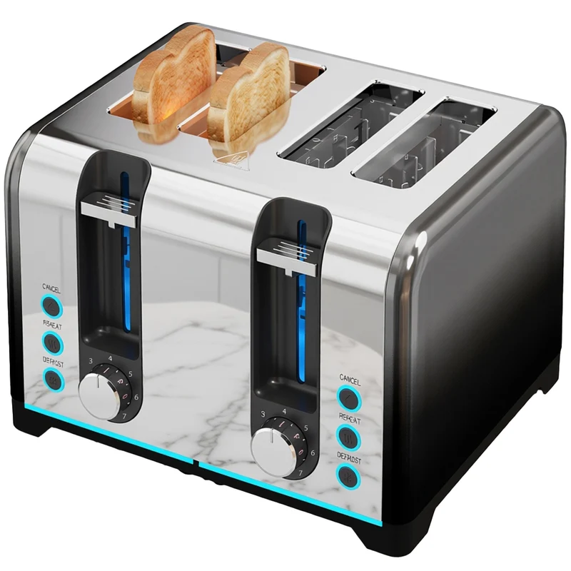 4-Slice Toaster with 7 Browning Levels, Reheat, Defrost & Cancel, 1860W, Black