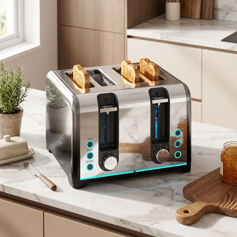 4-Slice Toaster with 7 Browning Levels, Reheat, Defrost & Cancel, 1860W, Black