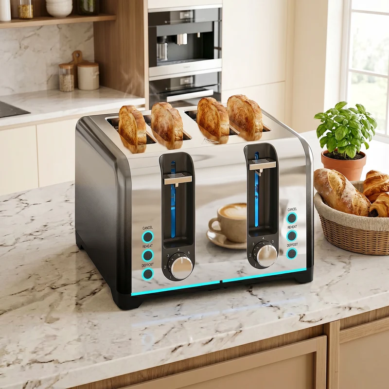 4-Slice Toaster with 7 Browning Levels, Reheat, Defrost & Cancel, 1860W, Black