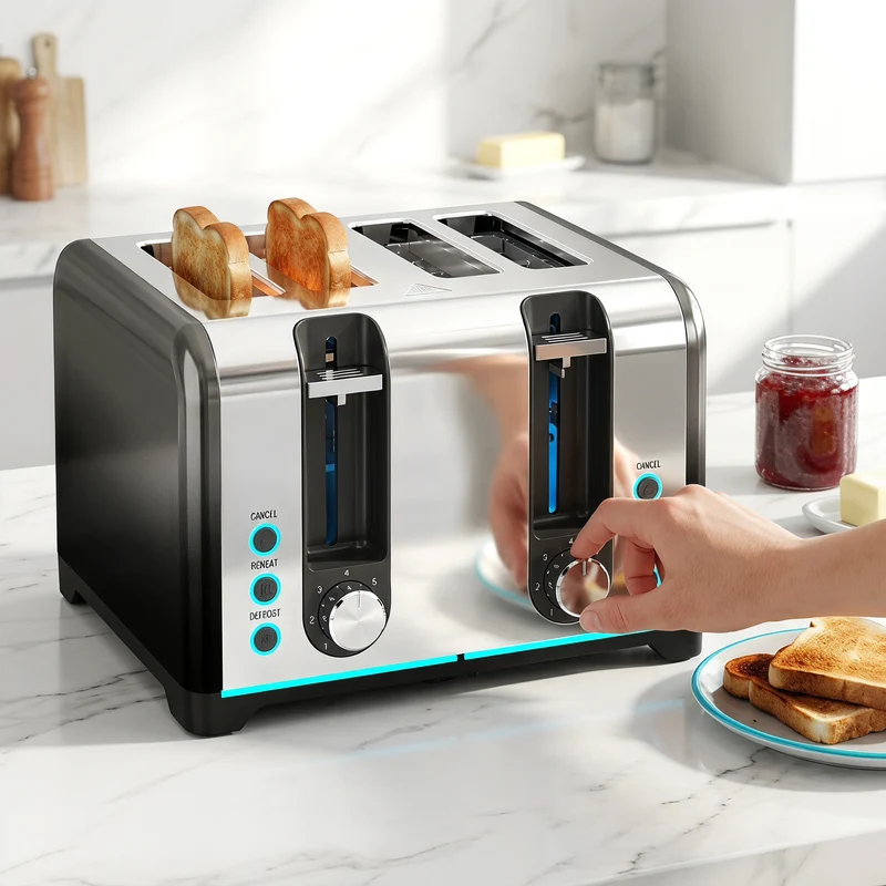4-Slice Toaster with 7 Browning Levels, Reheat, Defrost & Cancel, 1860W, Black