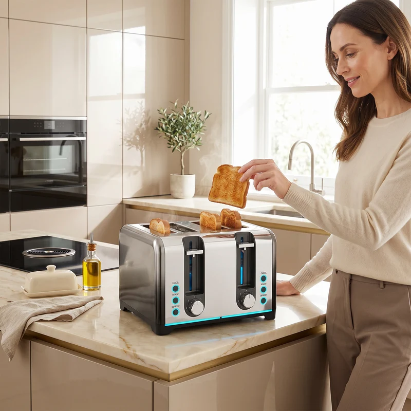 4-Slice Toaster with 7 Browning Levels, Reheat, Defrost & Cancel, 1860W, Black