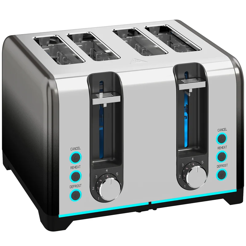 4-Slice Toaster with 7 Browning Levels, Reheat, Defrost & Cancel, 1860W, Black