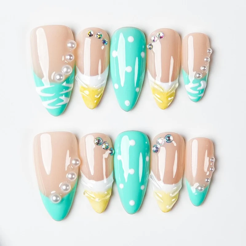 Künstlerisches Eiscreme-Themen-Presse-Nagelset