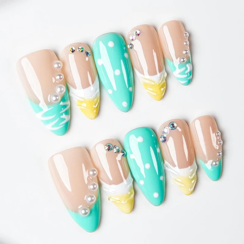 Künstlerisches Eiscreme-Themen-Presse-Nagelset