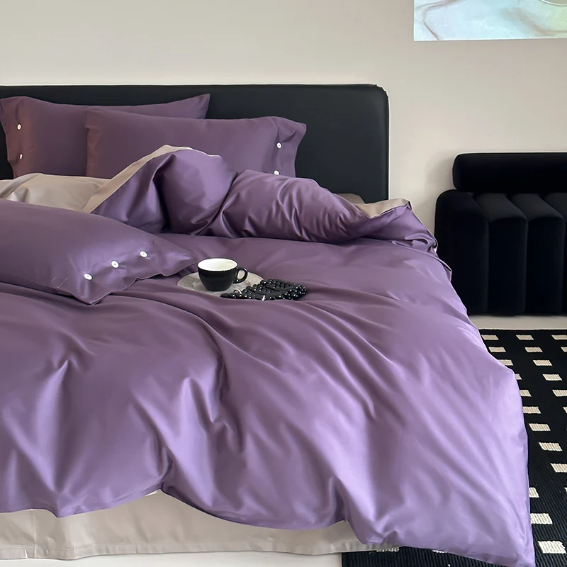 Wendebettwäsche-Set aus feinem Baumwollsatin mit Knopfleiste und kontrastierter Rückseite