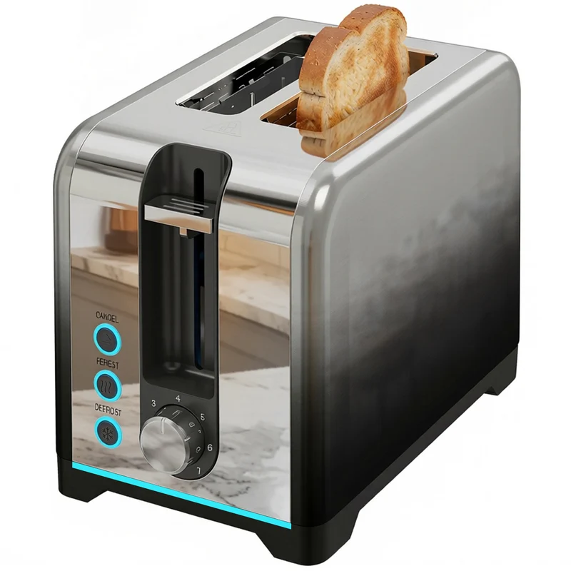 2-Slice 930W Toaster with 7 Browning Levels, Self-Centering Slots, Reheat & Defrost, Black