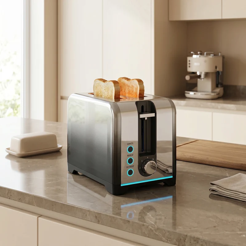 2-Slice 930W Toaster with 7 Browning Levels, Self-Centering Slots, Reheat & Defrost, Black