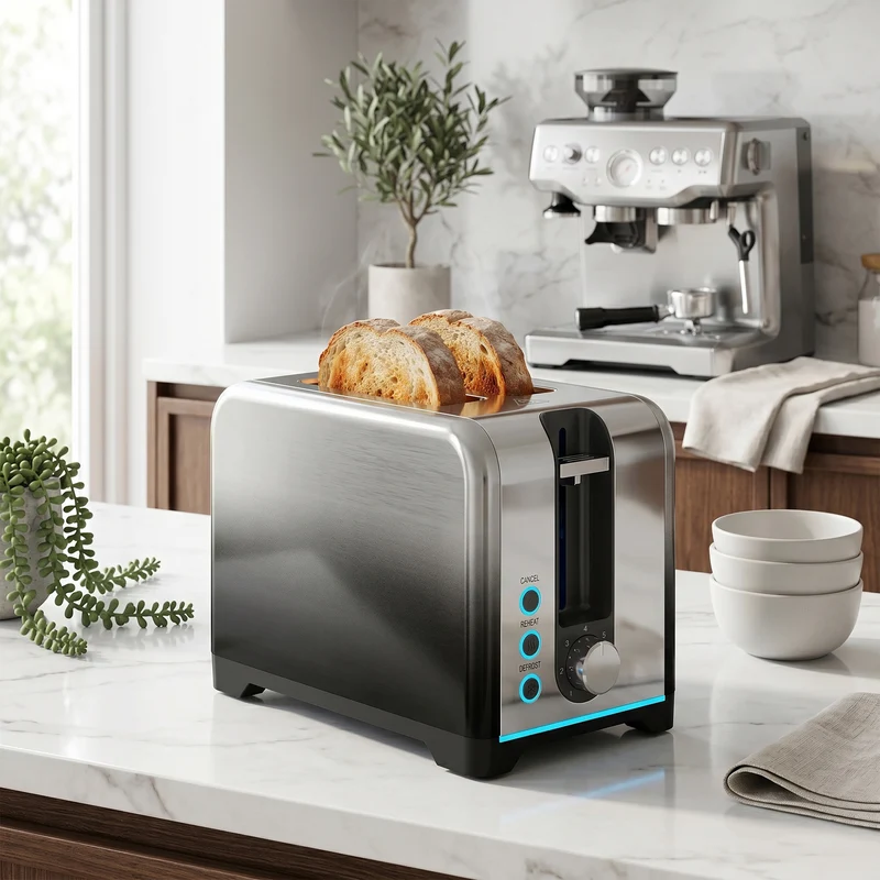 2-Slice 930W Toaster with 7 Browning Levels, Self-Centering Slots, Reheat & Defrost, Black