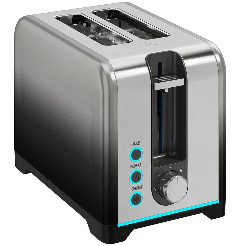 2-Slice 930W Toaster with 7 Browning Levels, Self-Centering Slots, Reheat & Defrost, Black