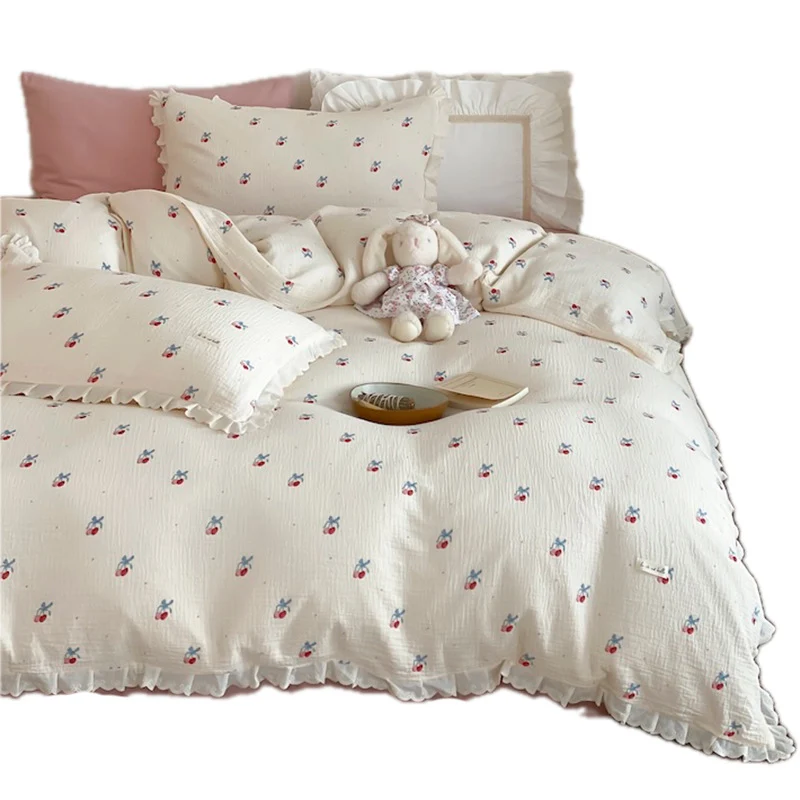 Bettwäsche-Set aus Baumwoll-Musselin mit Rüschen und verspieltem Tierprint