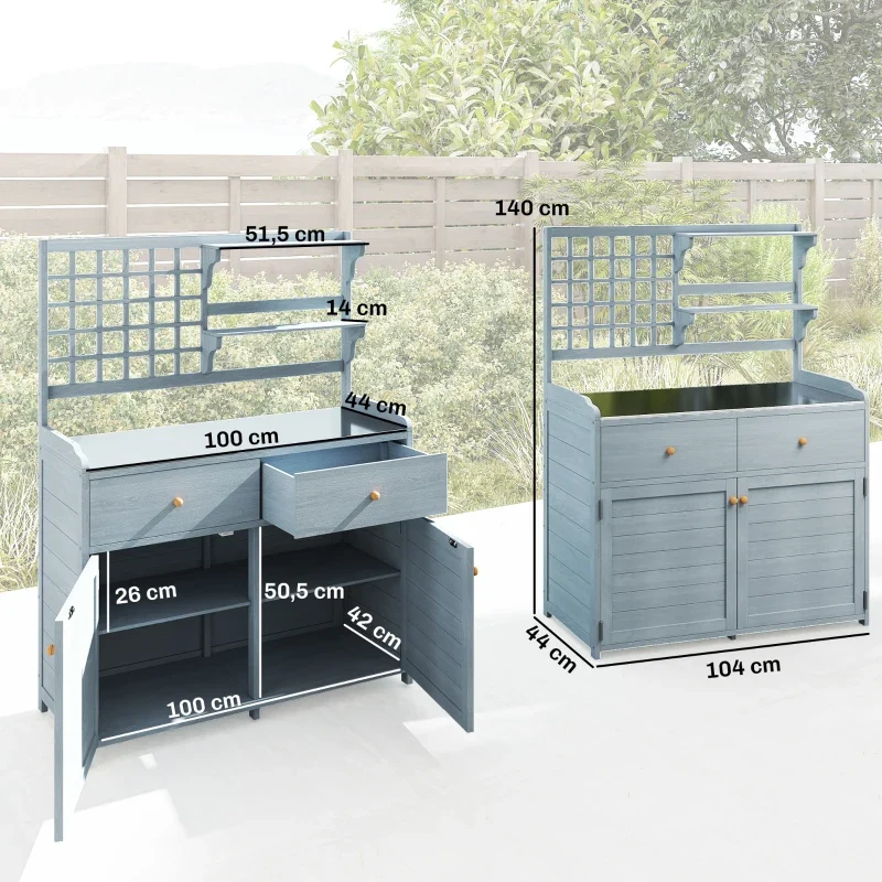 Pflanztisch Unterschrank Gartenschrank Arbeitsplatte 2 Schubladen