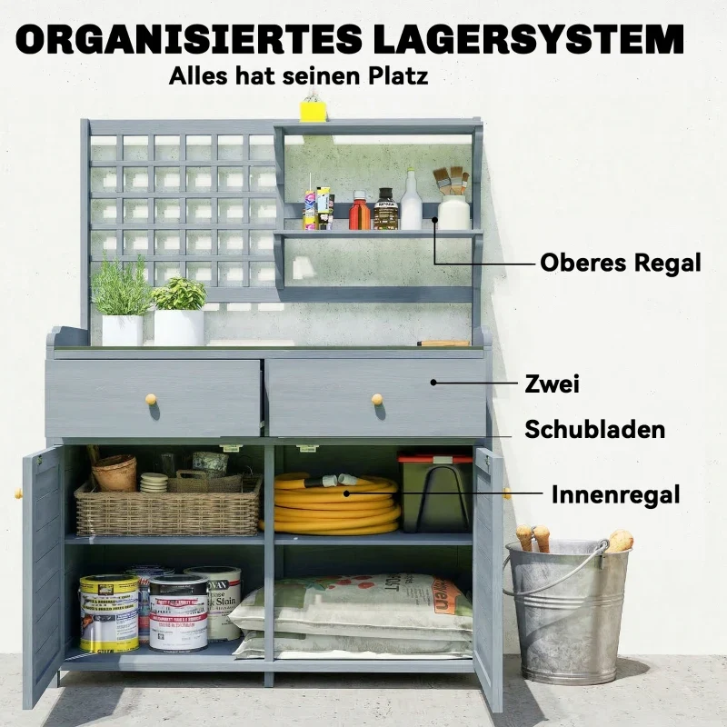 Pflanztisch Unterschrank Gartenschrank Arbeitsplatte 2 Schubladen