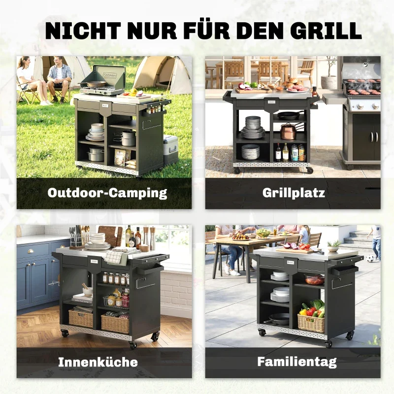 Grillwagen Grilltisch Arbeitsfläche Schrank Grill Outdoor
