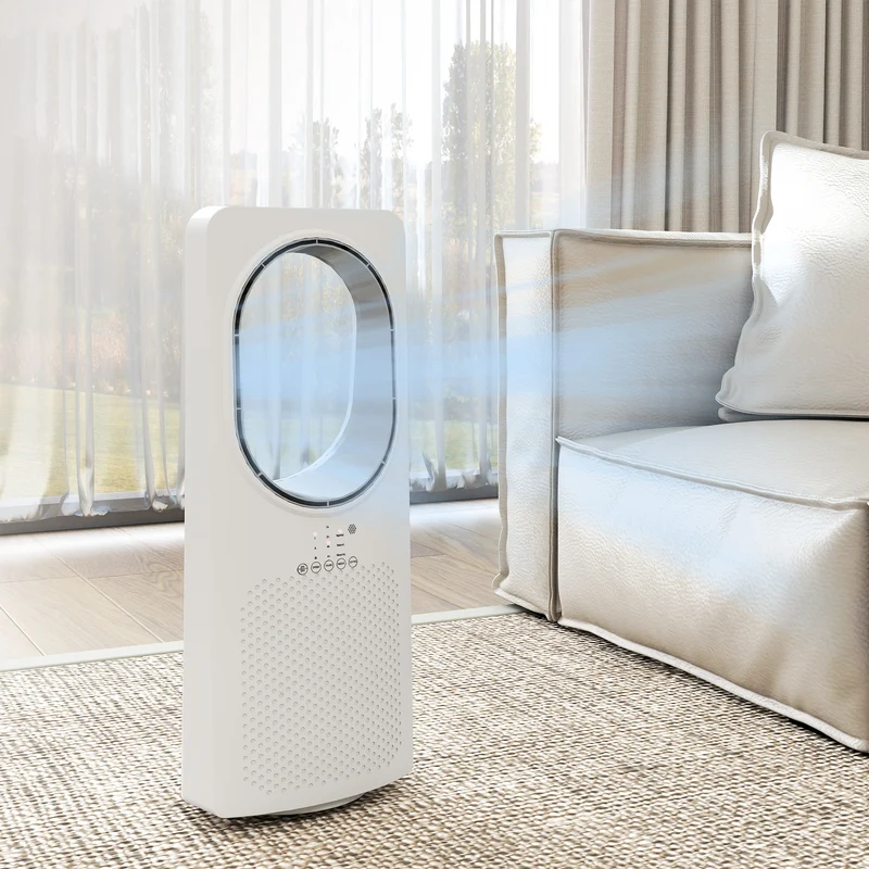36dB Bladeless Tower Fan for Bedroom, 45° Oscillating, 3 Speeds, 15H Timer, White