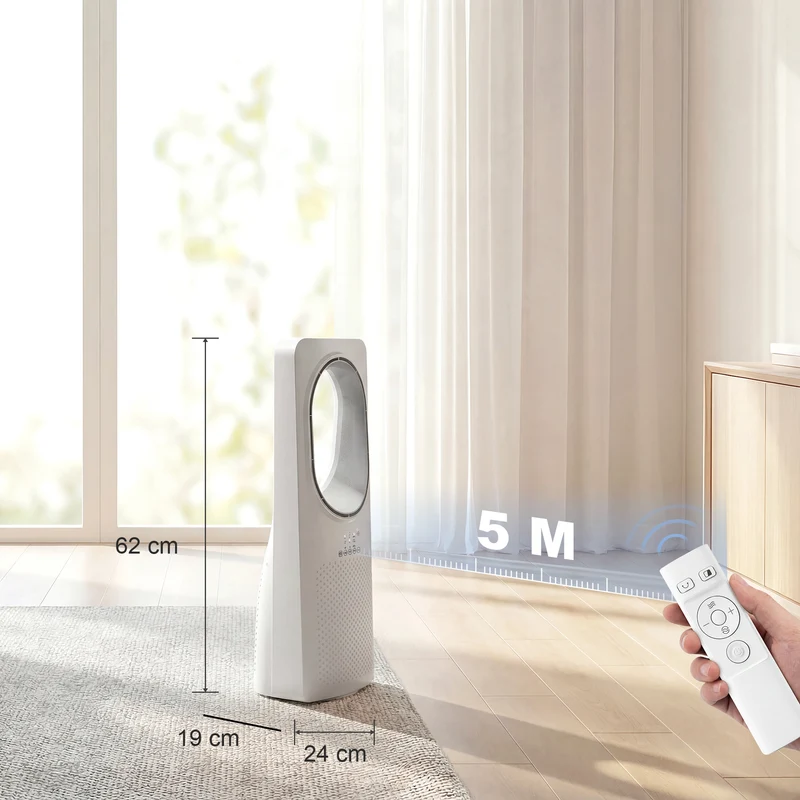36dB Bladeless Tower Fan for Bedroom, 45° Oscillating, 3 Speeds, 15H Timer, White