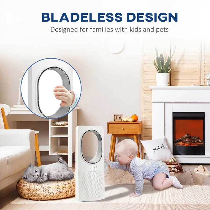 36dB Bladeless Tower Fan for Bedroom, 45° Oscillating, 3 Speeds, 15H Timer, White