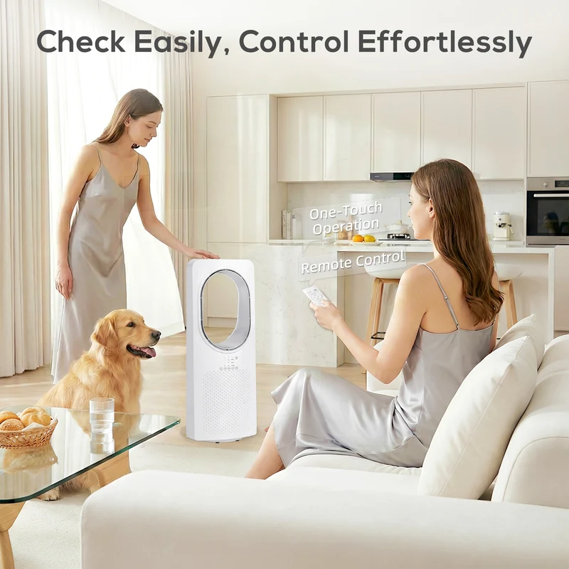 36dB Bladeless Tower Fan for Bedroom, 45° Oscillating, 3 Speeds, 15H Timer, White