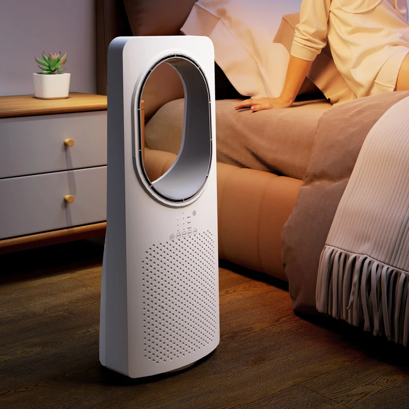 36dB Bladeless Tower Fan for Bedroom, 45° Oscillating, 3 Speeds, 15H Timer, White