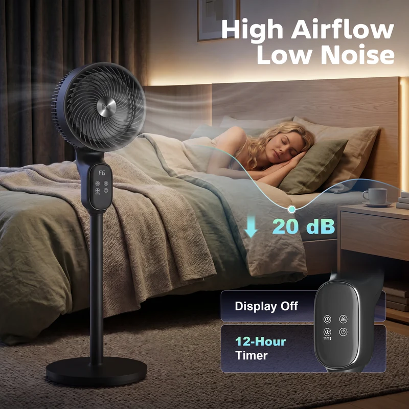 20 dB 39" Silent Pedestal Fan for Bedroom with Remote, 8-Speed, Black