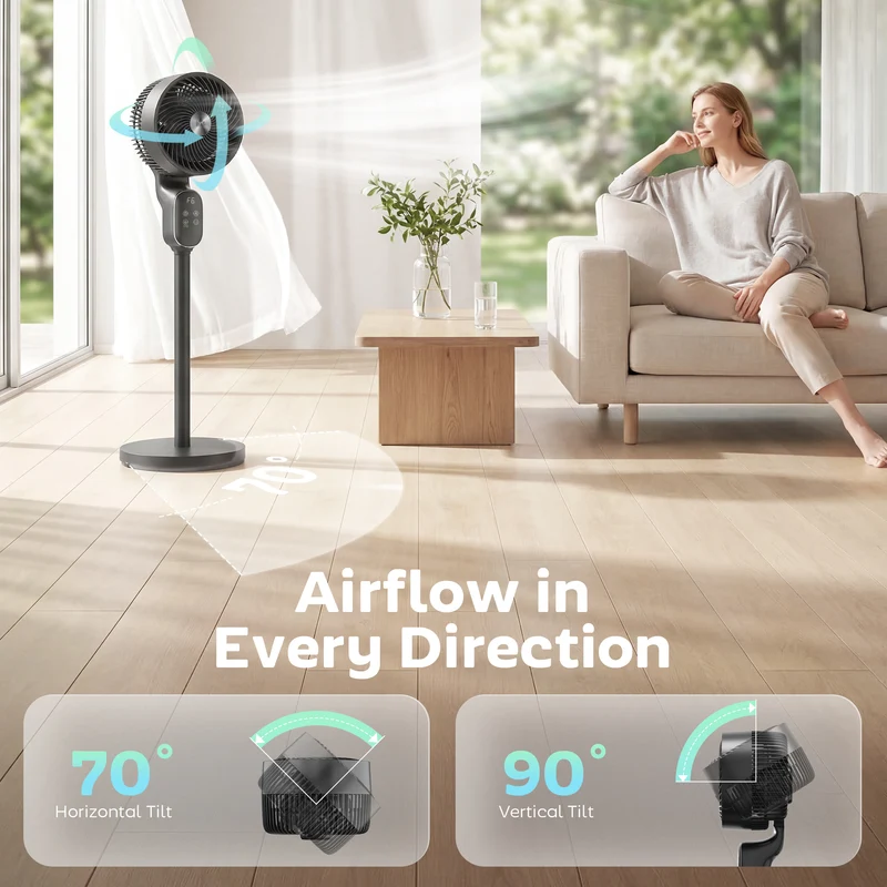 20 dB 39" Silent Pedestal Fan for Bedroom with Remote, 8-Speed, Black