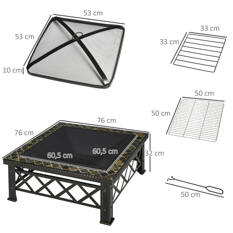 3in1 Feuerschale Feuerkorb Funkenschutz Grillrost Garten BBQ
