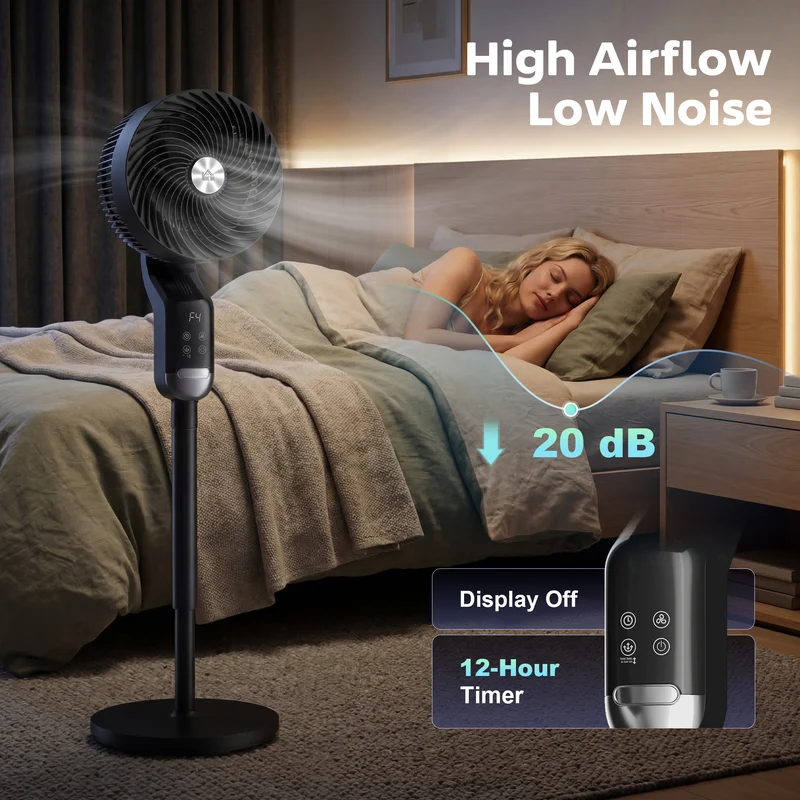 41" Quiet 20 dB Pedestal Fan with Remote, 8 Speeds, 12H Timer, Black