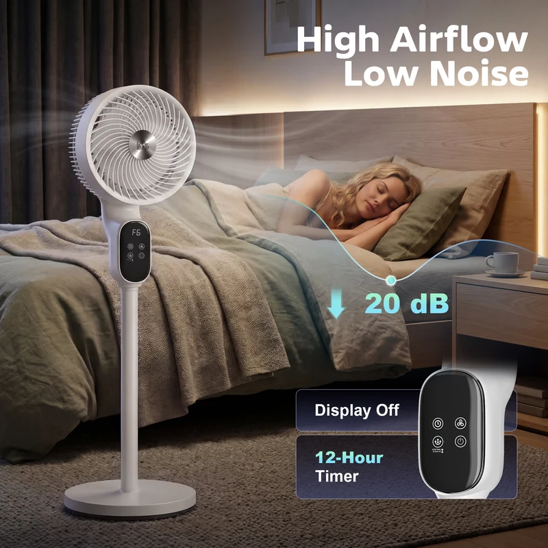 39" Silent Pedestal Fan with Remote, 8 Speeds, 90° Oscillating, Timer, White